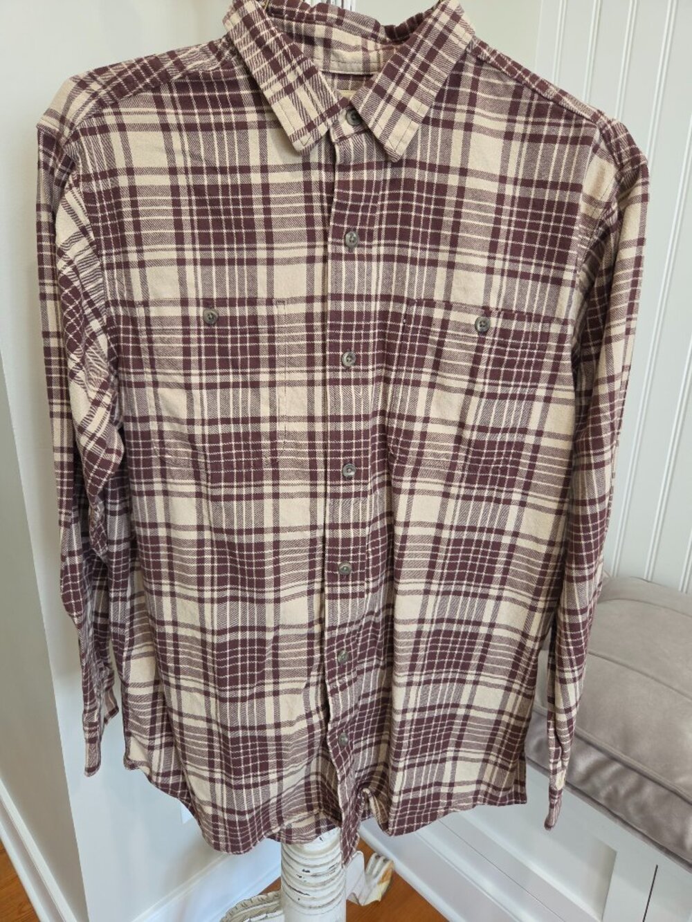Men's RedHead Flannel Shirt Size Large Button Down Burgundy Plaid Pocket Cotton
